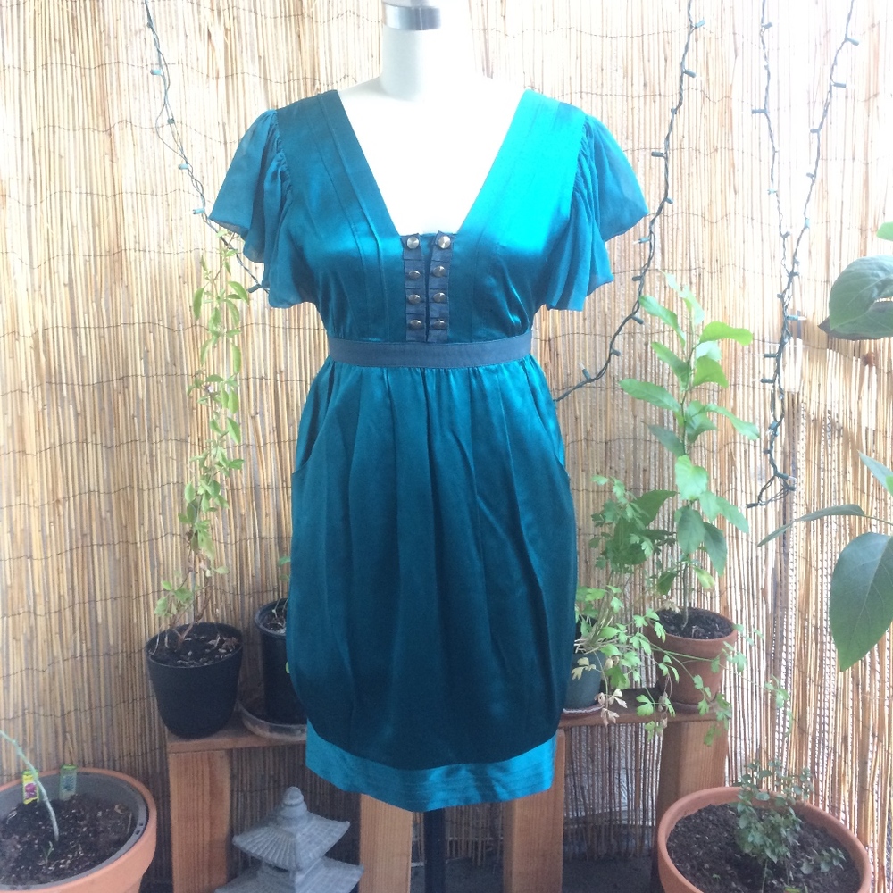 DEVELOPMENT Erica Davies Teal Silk Dress 0